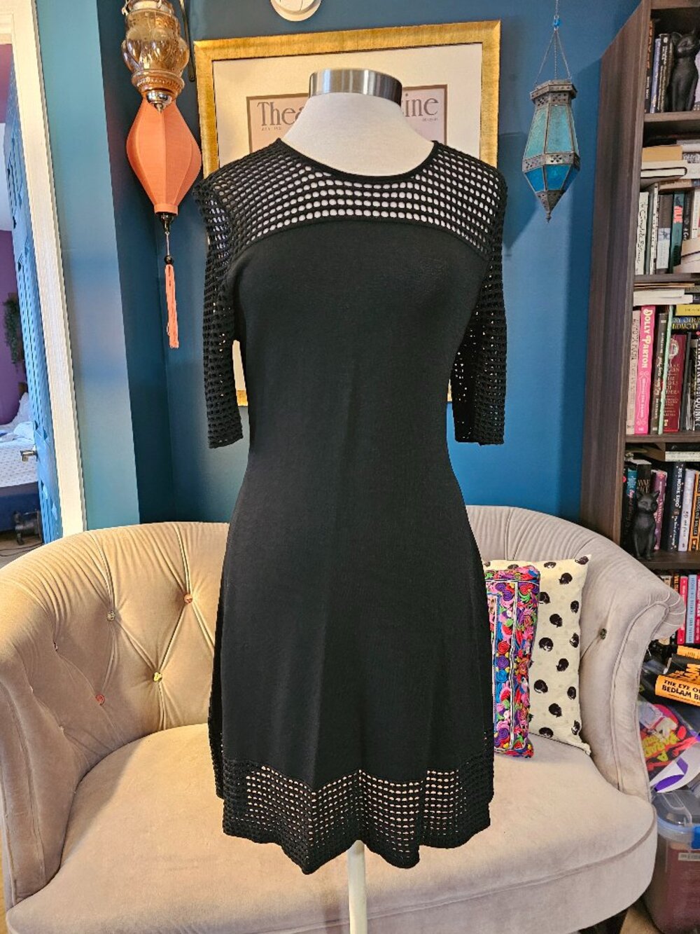 Nanette Lepore Knit Dress in Large // Black Fishnet Whimsigoth Dress